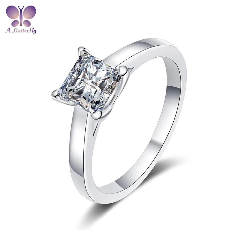 

AButterfly Hot Selling D Color 1-2.0 Carat Princes Moissanite Sterling Silver Ring Women Wedding Fine Jewelry Wholesale