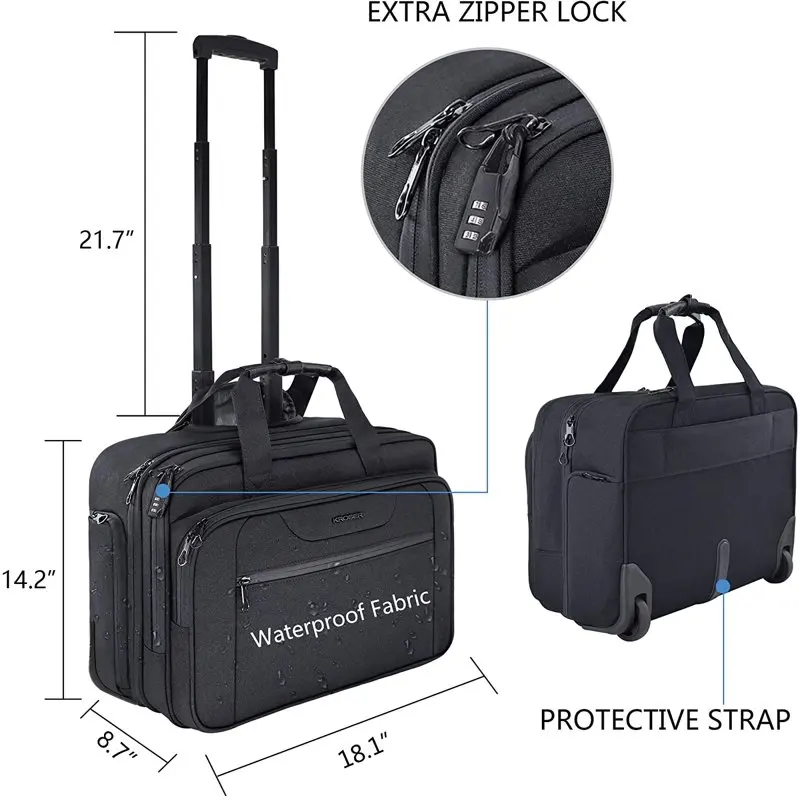 Rolling Laptop Bag Case Wheeled Briefcase For 17.3