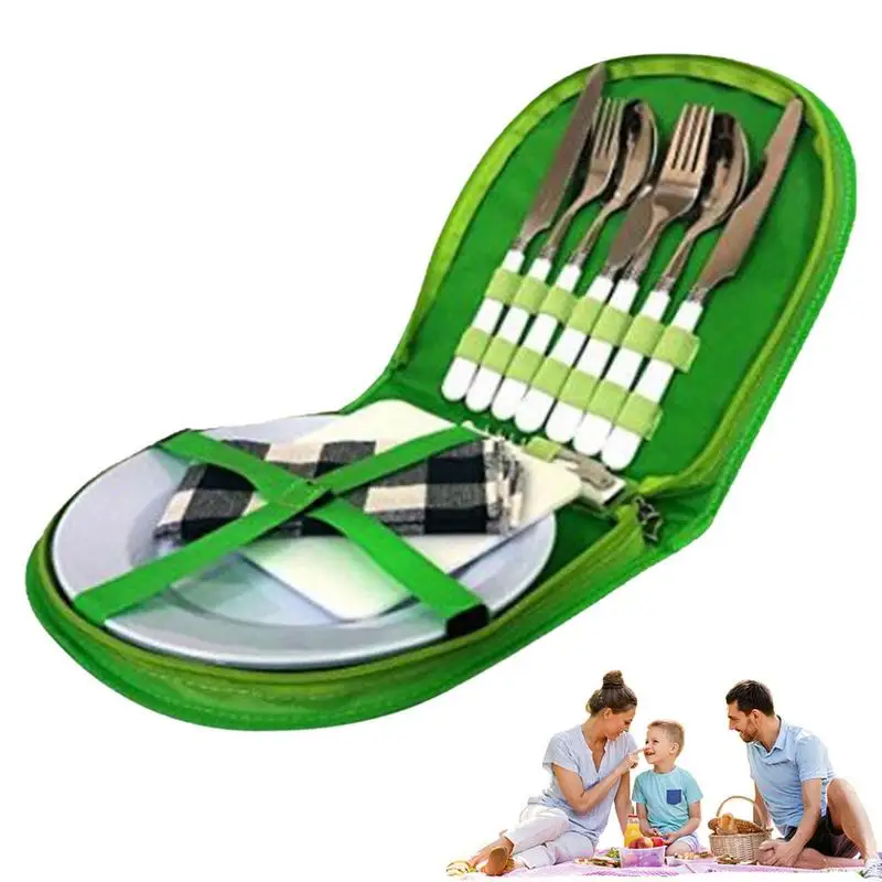 

Stainless Steel Cutlery Tools Outdoor Camping Flatware Set Fork/Spoon/Knife/Plate Pocket Utensils Picnic Tableware