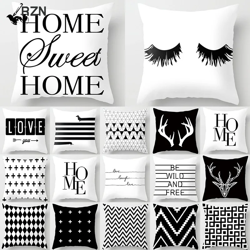 

Black White Geometric Plaid Cushion Cover Decorative Pillow Case Sofa Cushions Pillowcase Printed Decor Soft Pillows 45x45 50x50