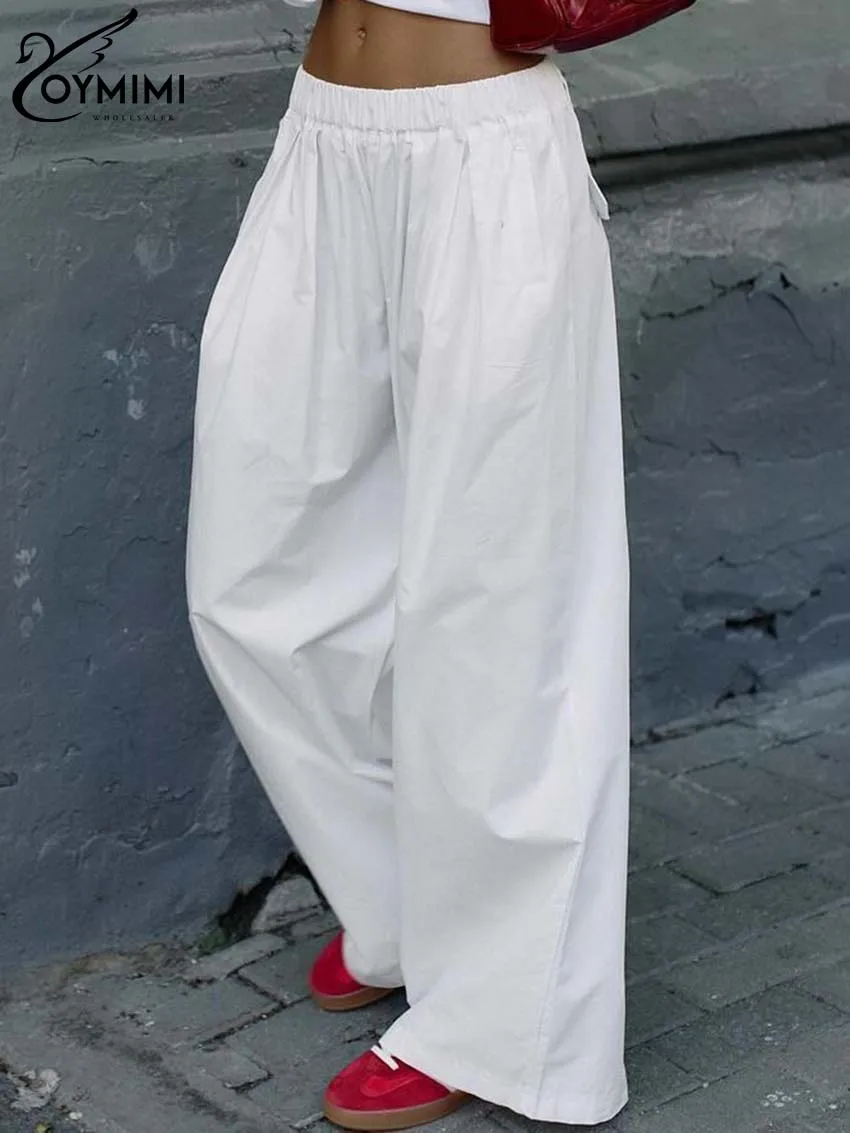 Повседневные Белые Простые Женские брюки Oymimi Осенние прямые с низкой талией