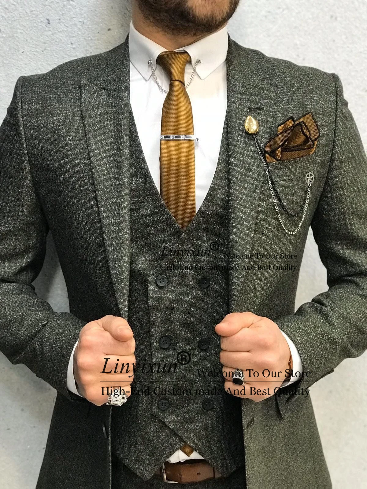 

Деловые серые свадебные костюмы для мужчин смокинг для жениха с пиковым отворотом комплект из 3 предметов деловые блейзеры двубортные строгие брюки