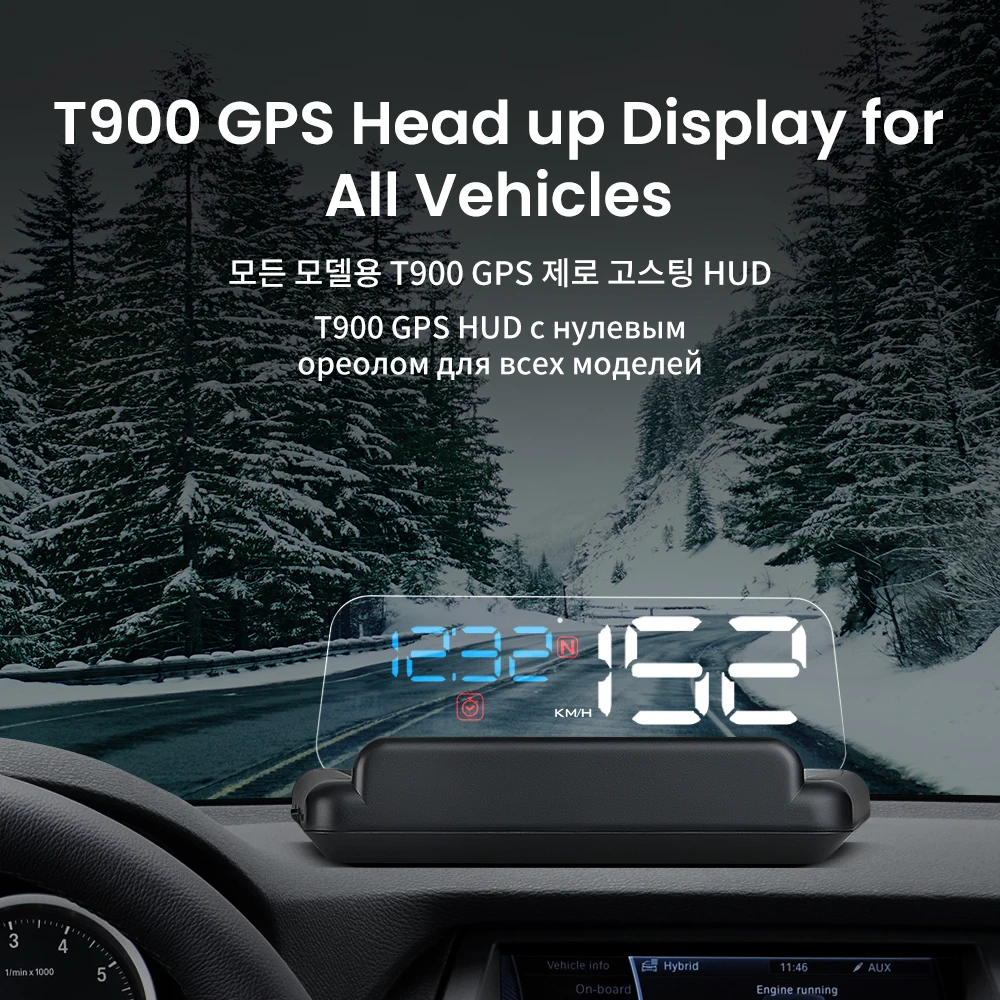 T900 GPS HUD зеркальный 5-дюймовый проекционный дисплей Цифровая стандартная сигнализация безопасности воды температура превышение скорости RPM ...