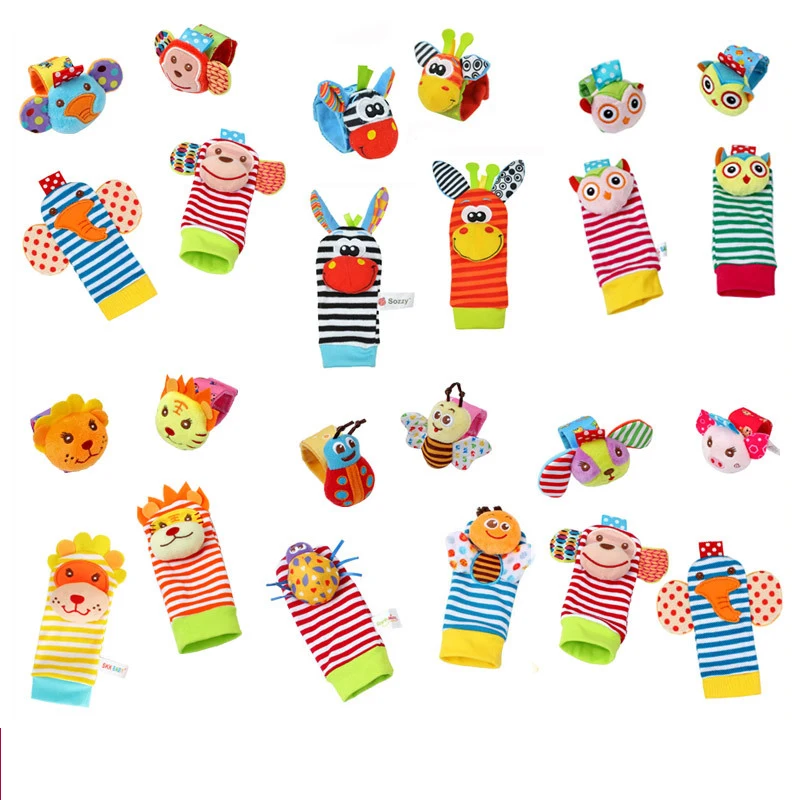 

Newborn Baby Rattles Cartoon Animals Plush Dolls Toy Cloth Bracelet Socks Bell Sets for Infants Boys Girls