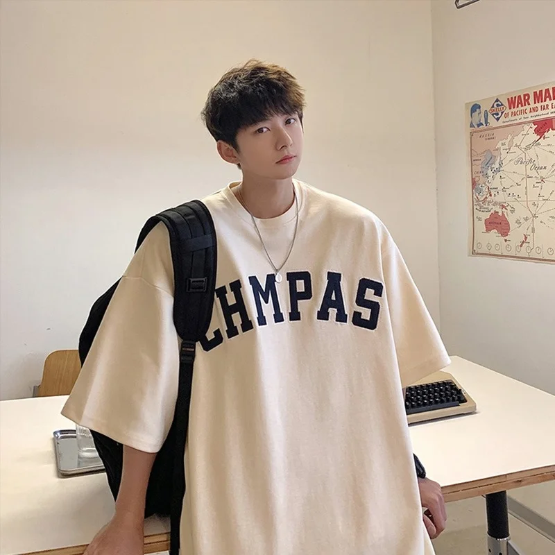 

Summer Heavy T-shirt Men's 2022 Summer New Letter Printing Short-sleeved Five-point Sleeve Loose Half-sleeve T-shirt