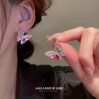 korea new design fashion jewelry luxury sparkling colour rhinestone butterfly earrings with elegant women wedding party earrings