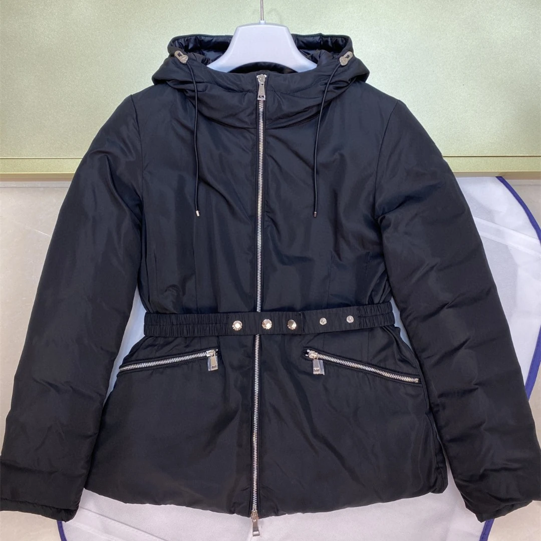 

winter women's jacket Slim Belt Hooded Casual windbreaker Filled with white goose down metal zipper wind resistance warmth coat