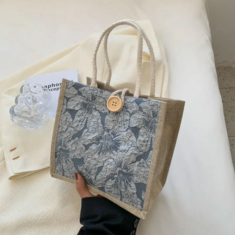 2022 Холщовая Сумка с цветами льняные женские уличные сумки для обеда женская