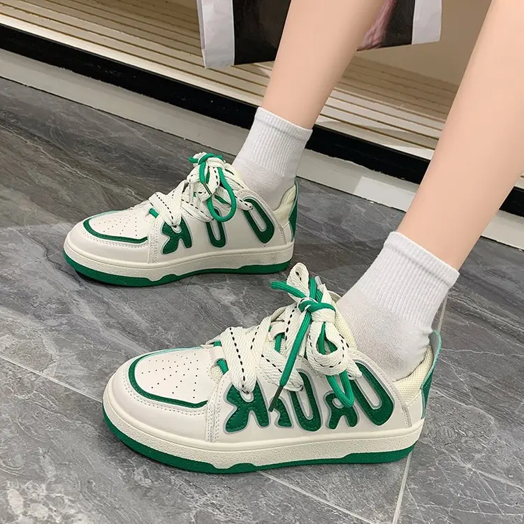 

Женские кроссовки на платформе, черные или зеленые спортивные теннисные туфли на плоской вулканизированной резиновой подошве в Корейском ...