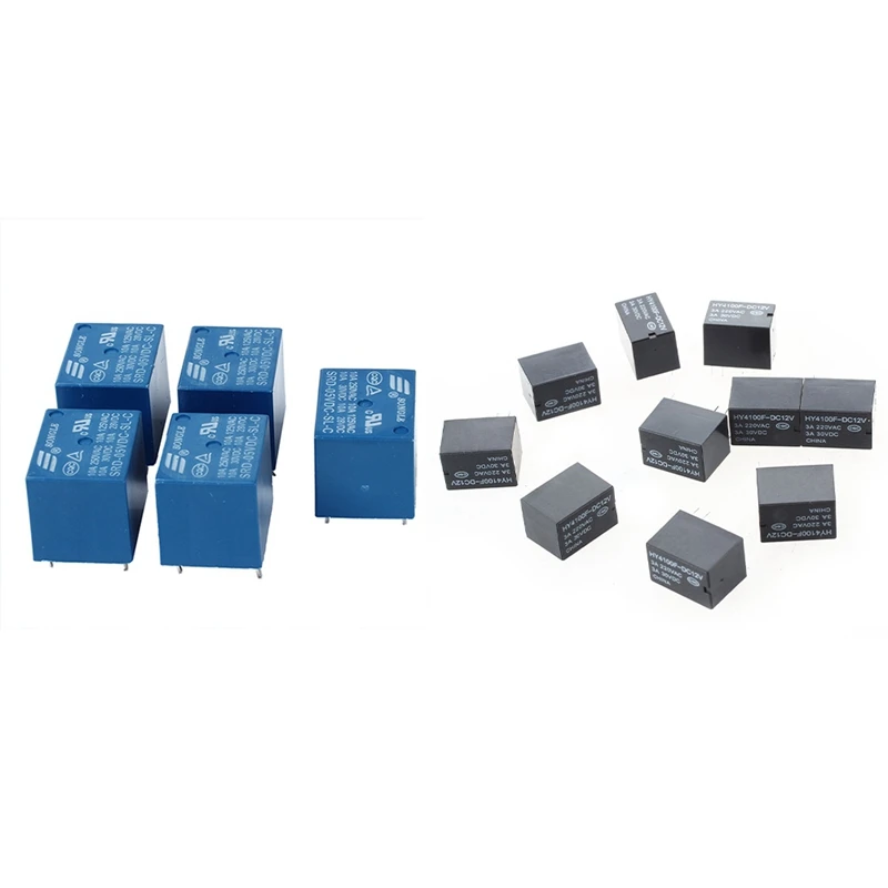 

5 шт., 5 в пост. Тока, мини-реле мощности печатной платы, реле мощности с 10 мини-электронными реле, 12 В постоянного тока, черный