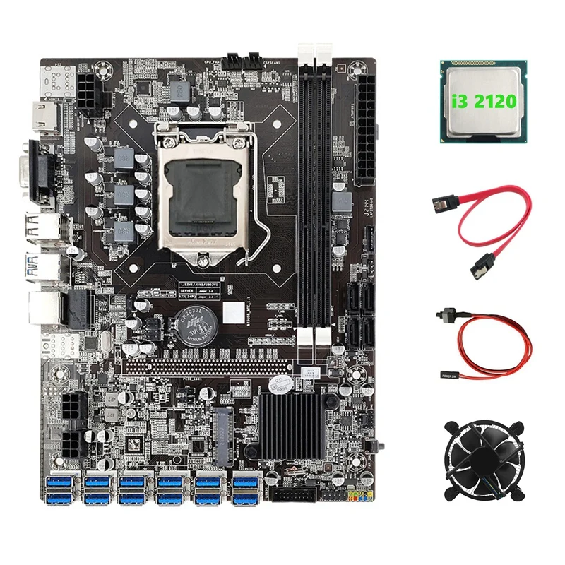 Материнская плата B75 ETH Miner 12 PCIE на USB3.0 + I3 2120 ЦП охлаждающий вентилятор кабель