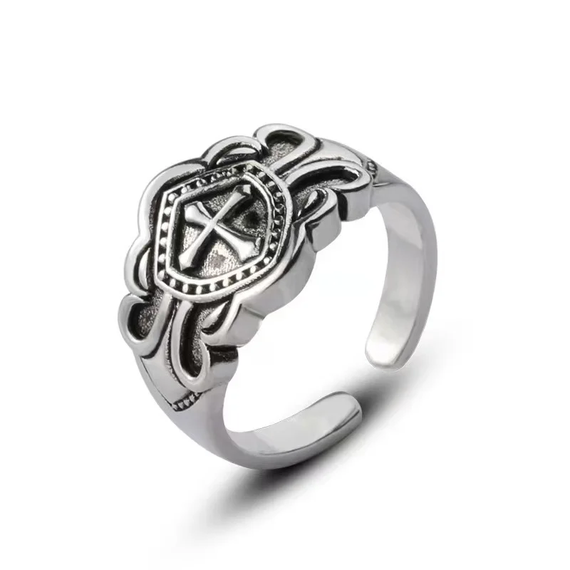 

Vintage Punk Nordic Shield Cross Stainless Steel Ring for Men Fashion Rock Rap Accessories Hip Hop Jewelry Silver Ring Women