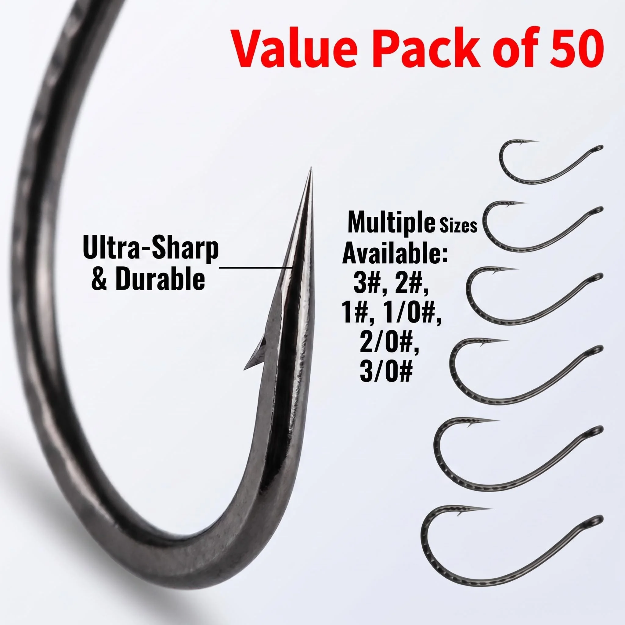 Фото 50 шт. крючков Wacky Hooks из высокоуглеродистой стали – нескользящие крючки для мягких приманок, подходят для ловли на червя, подходят для ловли карпа и всех видов рыболовных снастей. №1