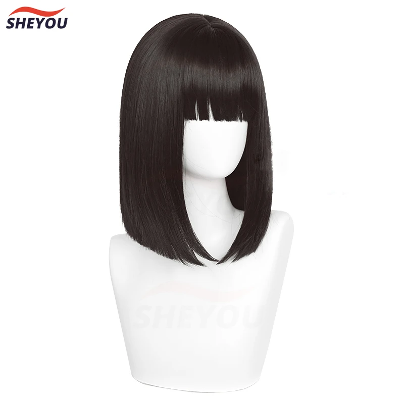 Парик для косплея Qiao Ling с коротким кликом коричневый черный прямые термостойкие