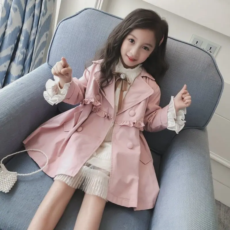 2-12Y Teen Girls Long Trench Coats New Autumn Children's Outerwear Princess Windbreaker Spring 8 9 10 11 Years Old Kids Clothes
