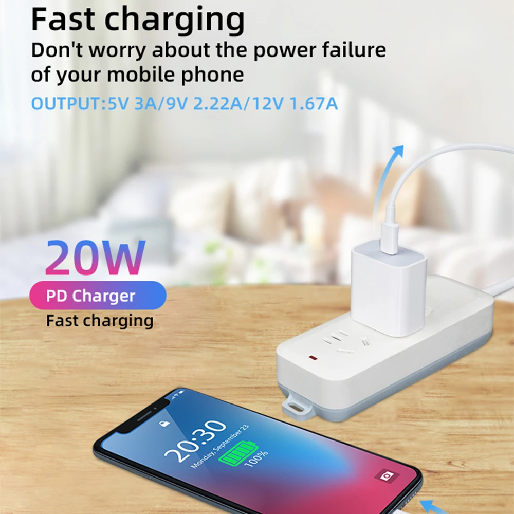 

US EU Plug 20W USB C PD Charger Type-C Quick Wall Chargers Smart Fast Charging Power Adapter For Iphone Android Phone Tablet PC