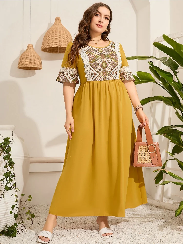 East Station temperament plus size long skirt cover belly printing plus size women printing female