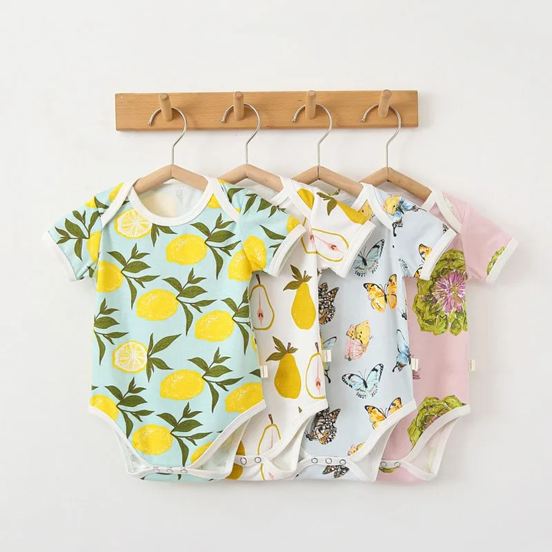 

2022 Newborn Baby Boy Summer Bodysuit Fruit Print Fashion Short Sleeves Jumpsuit Cute Cotton Clothes For Girl One Piece