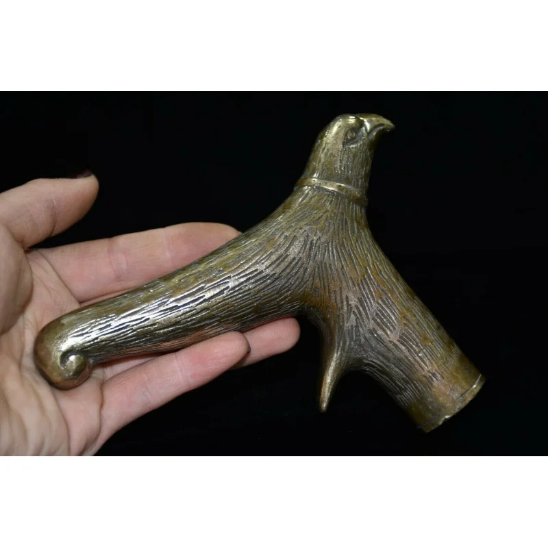 

5.3inch Chinese Fine Copper Brass Black-eared Kite Walking Stick Head Statues