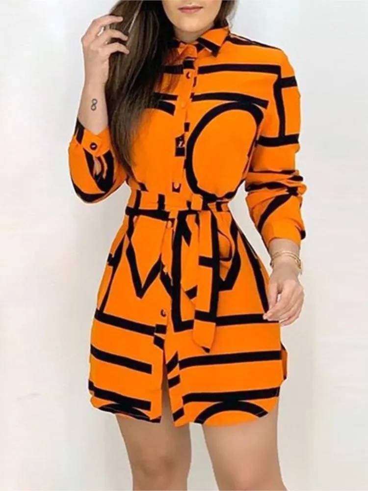 

Elegant Dress Women Summer 2023 New Fashion Party Evening High Waist Long-sleeved Lace Up Slit Casual Shirt Mini Dresses