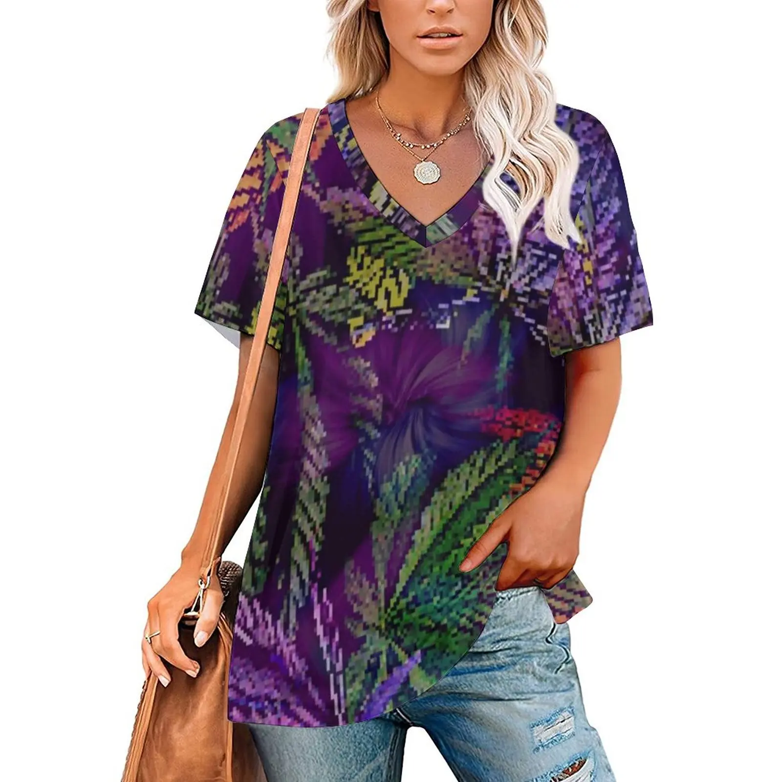 

Weed T-Shirts Psychedelic Marijuana Cannabis Leaves V Neck Street Style Oversized T-Shirt Harajuku Tee Shirt Summer Print Tops