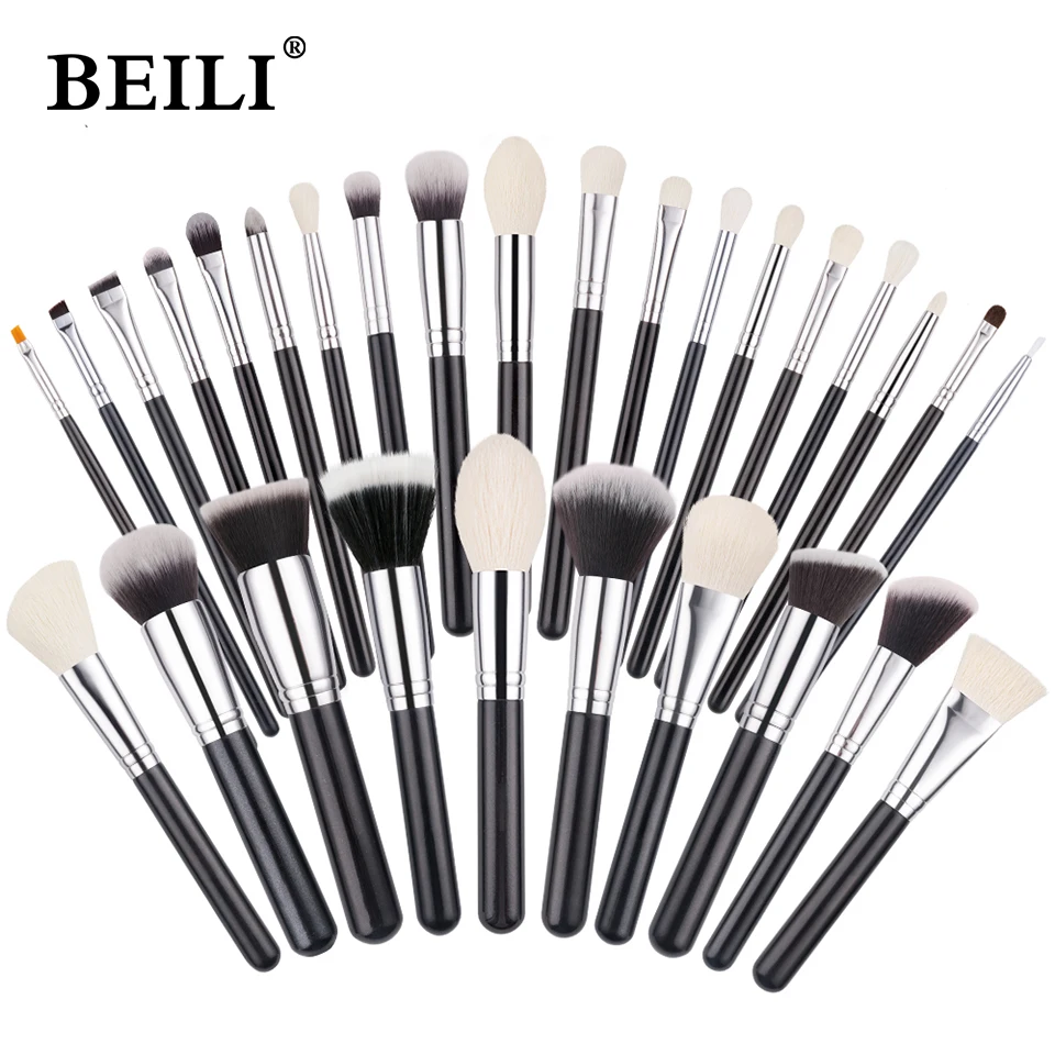 Набор кистей для макияжа BEILI Black 30 шт. без логотипа натуральный тональный порошок