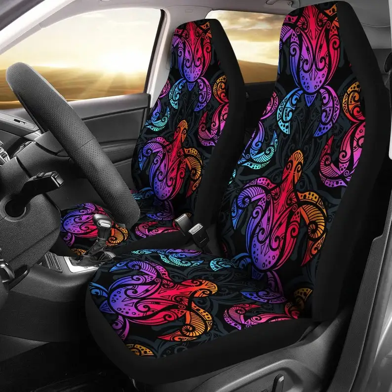 

Colorful Tribal Maori Turtles Red Purple Blue Car Seat Covers Pair, 2 Front Seat Covers, Car Seat Protector, Car Accessories