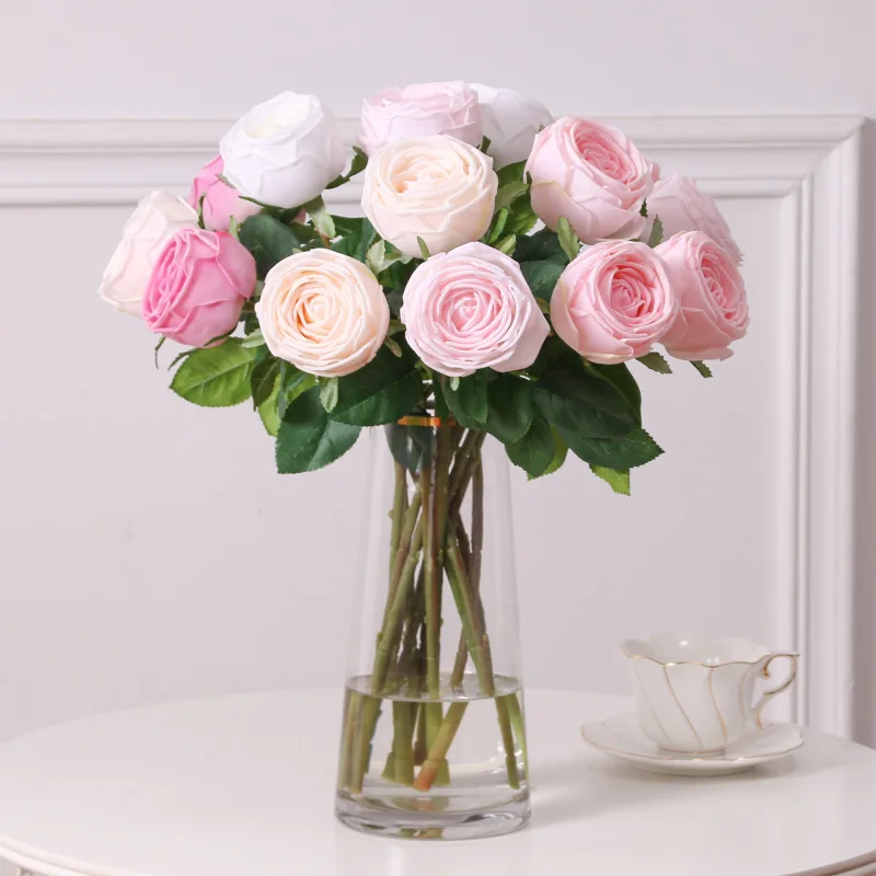 

1PC Romantic Artificial Rose Flower Real Touch Silk Roses Long Branch Fake Flowers For Wedding Party Home Living Room Decoration
