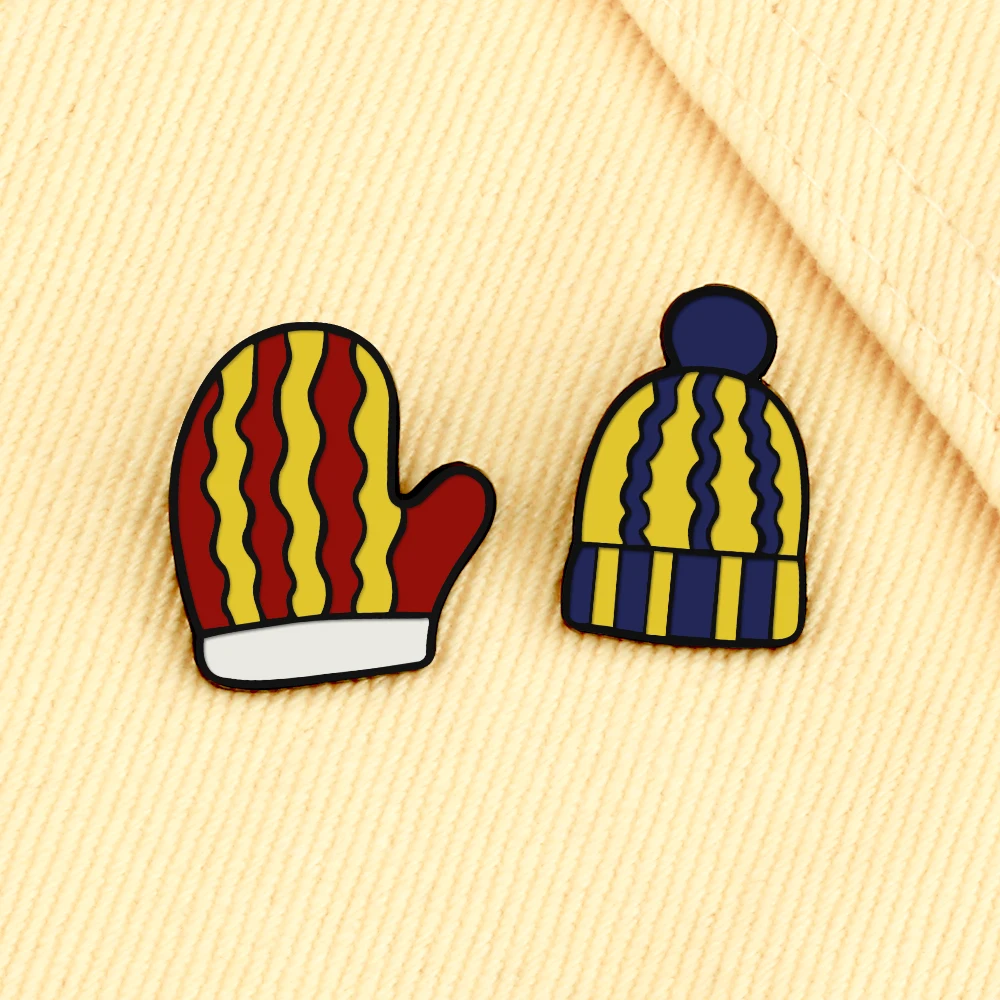 Милая синяя красная полосатая шляпа перчатки эмалированные булавки для женщин и