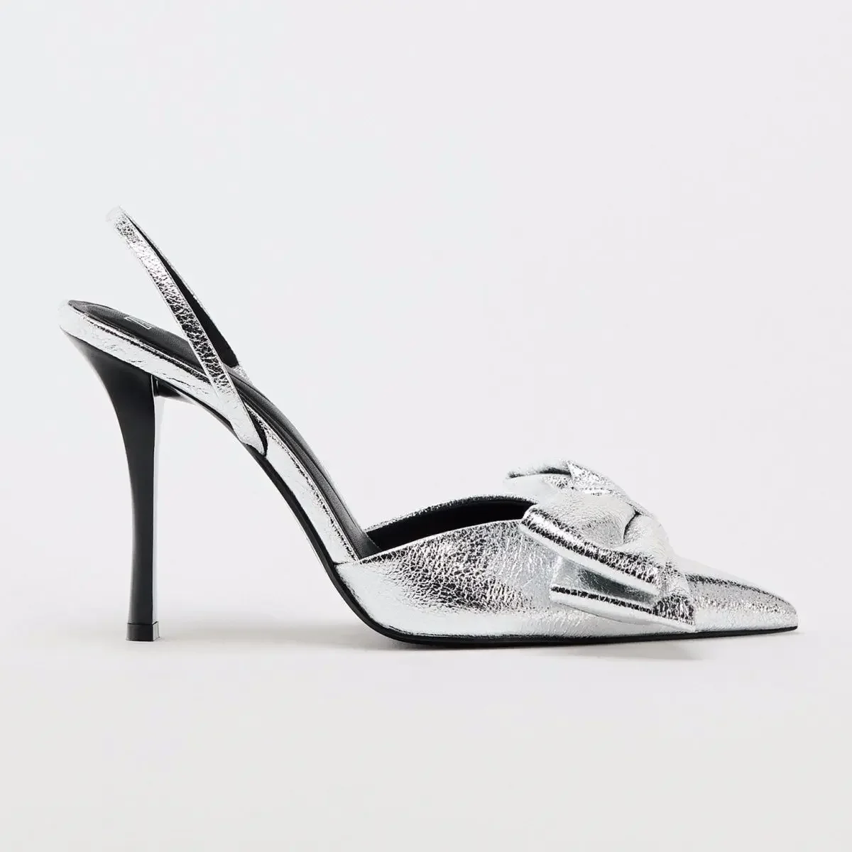 ZA 2024 женская обувь модные тонкие туфли Muller на высоком каблуке с серебряным бантом