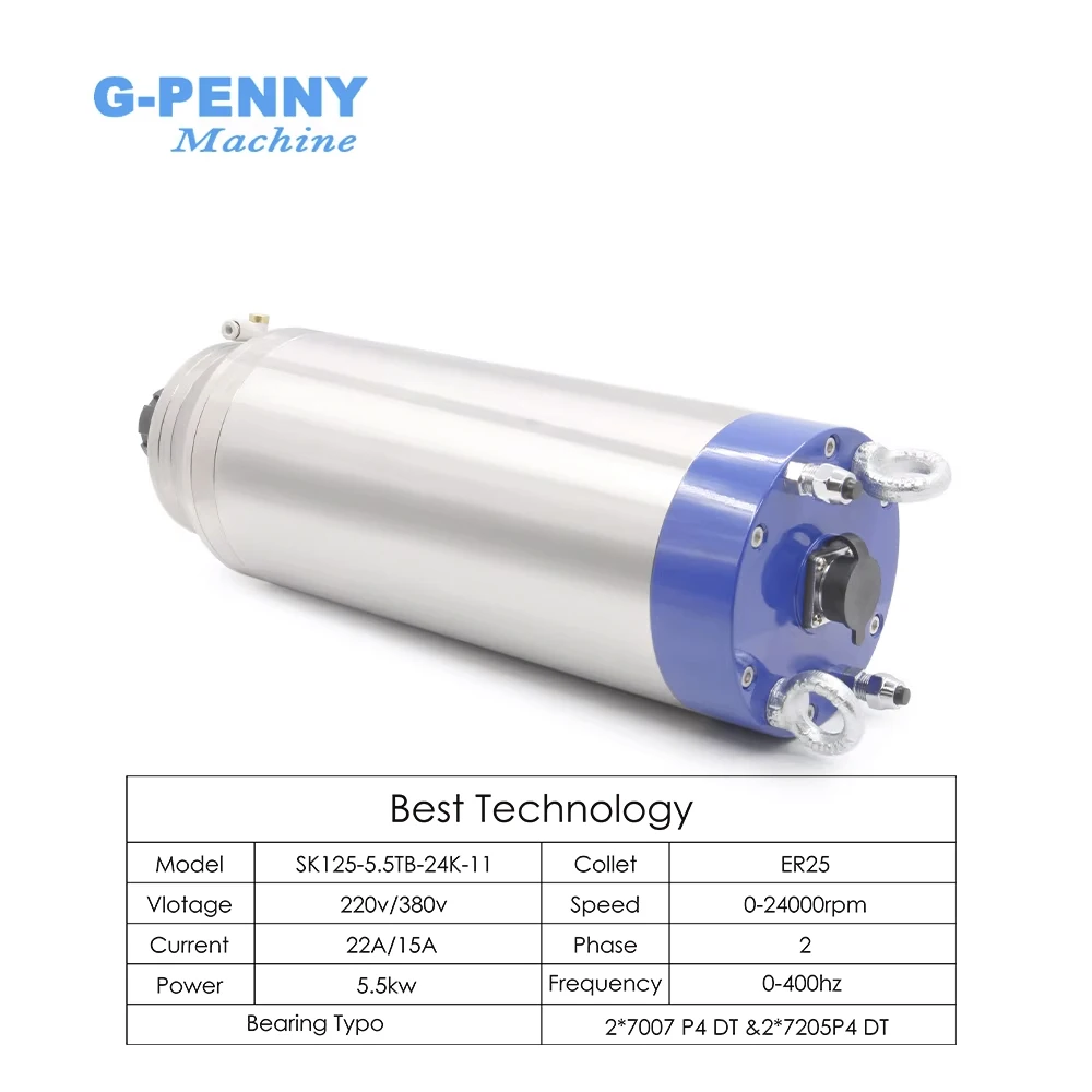 Фото Шпиндельный двигатель G-Penny 5.5KW ER25 для обработки камня, с водяным охлаждением, газовым соплом, пулевидным типом, 4 керамических шарикоподшипника №2