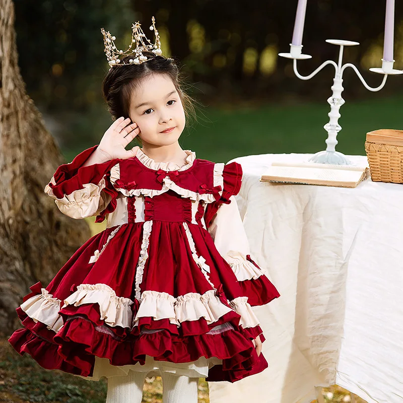 

Original Design Autumn/winter Fleecy Girls High-grade Lolita Lovely Bow Princess Dress Children's Exquisite Birthday Party Dress