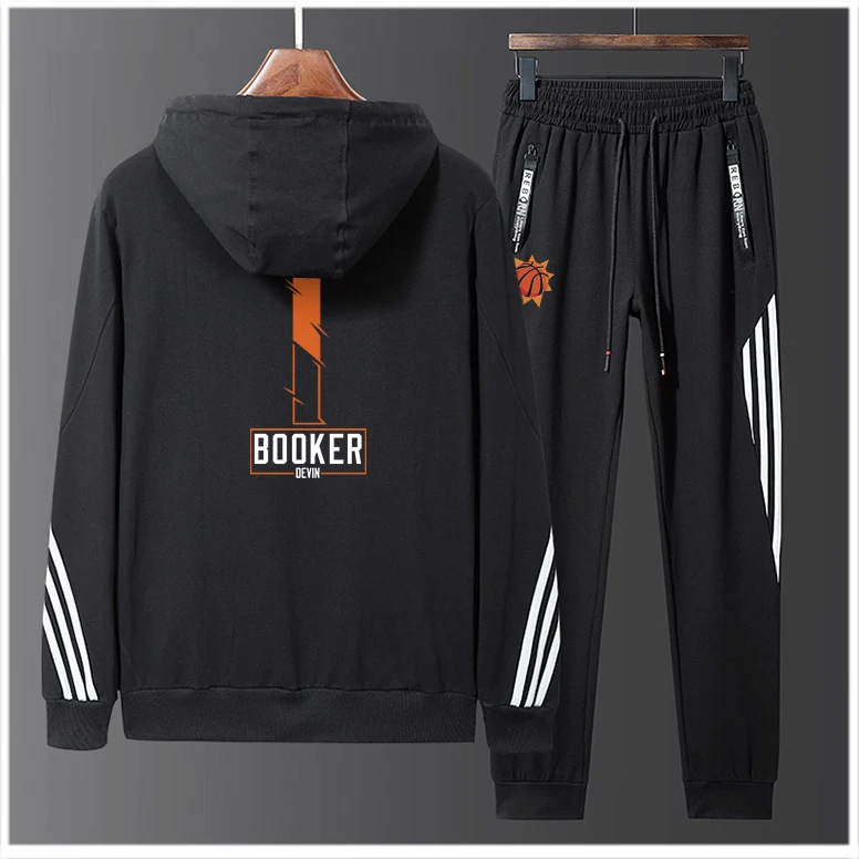 

3XL Mens American Basketball Jerseys Clothes Phoenix Suns #1 Devin Booker Cotton Sweatshirt Hoodie Jacket Two Piece Set Zipper