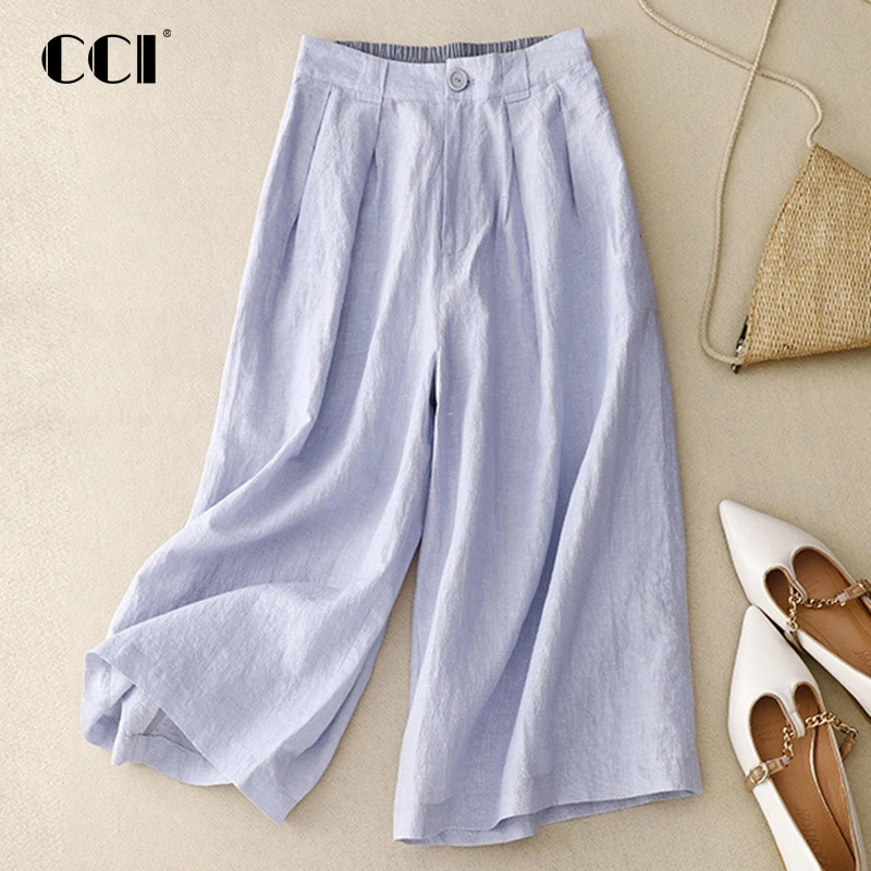 

Женские однотонные свободные брюки CCI с высокой талией, винтажные женские брюки для отдыха, Осенние широкие брюки, повседневные расклешенные брюки большого размера YJ054P