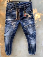 2021 fashion trend dsquared2 washed worn holes paint dots mens motorcycle jeans t82