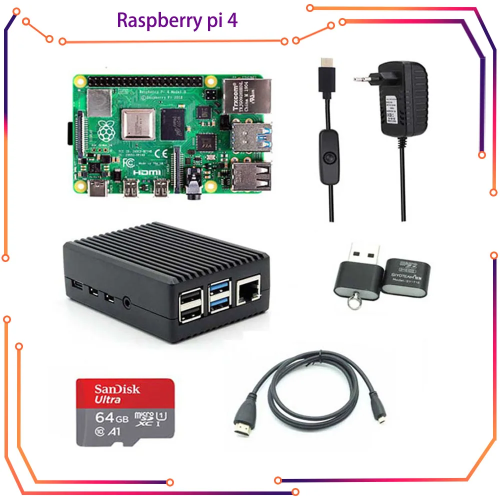 

Raspberry Pi 4 2 ГБ 4 ГБ ОЗУ с ABS чехол источник питания алюминиевый радиатор кабель Micro HDMI для Raspberry Pi 4 RPI58