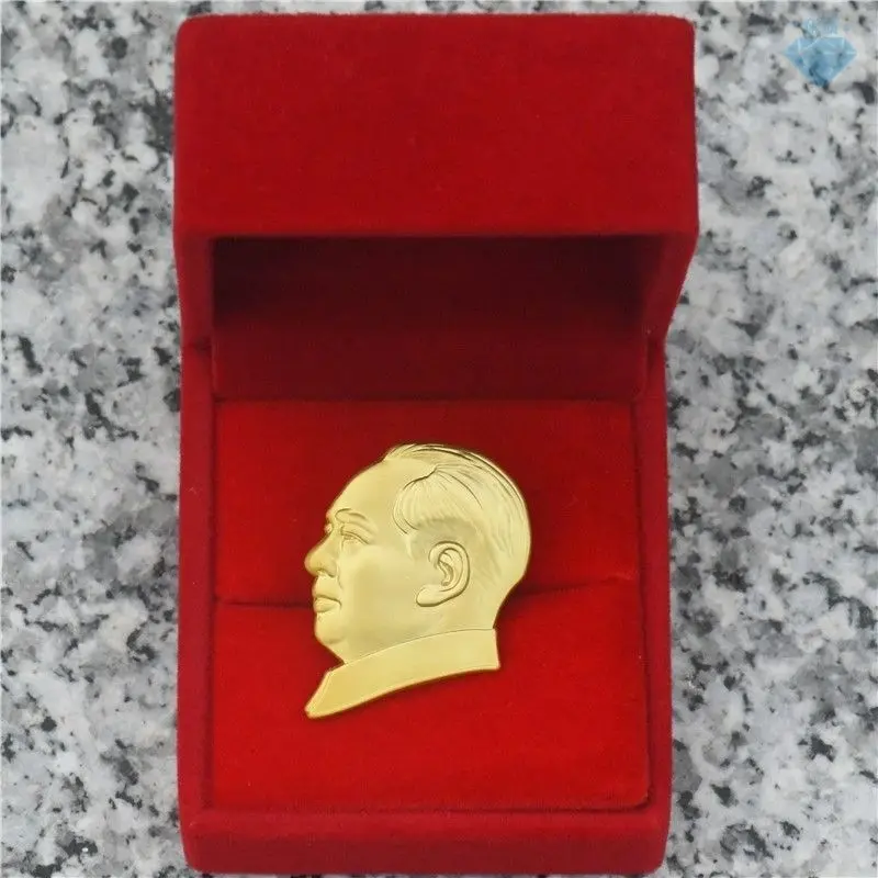 Mao's Statue Badge Commemorative Golden Brooch Grandpa's Head Portrait with Velvet Box ... |