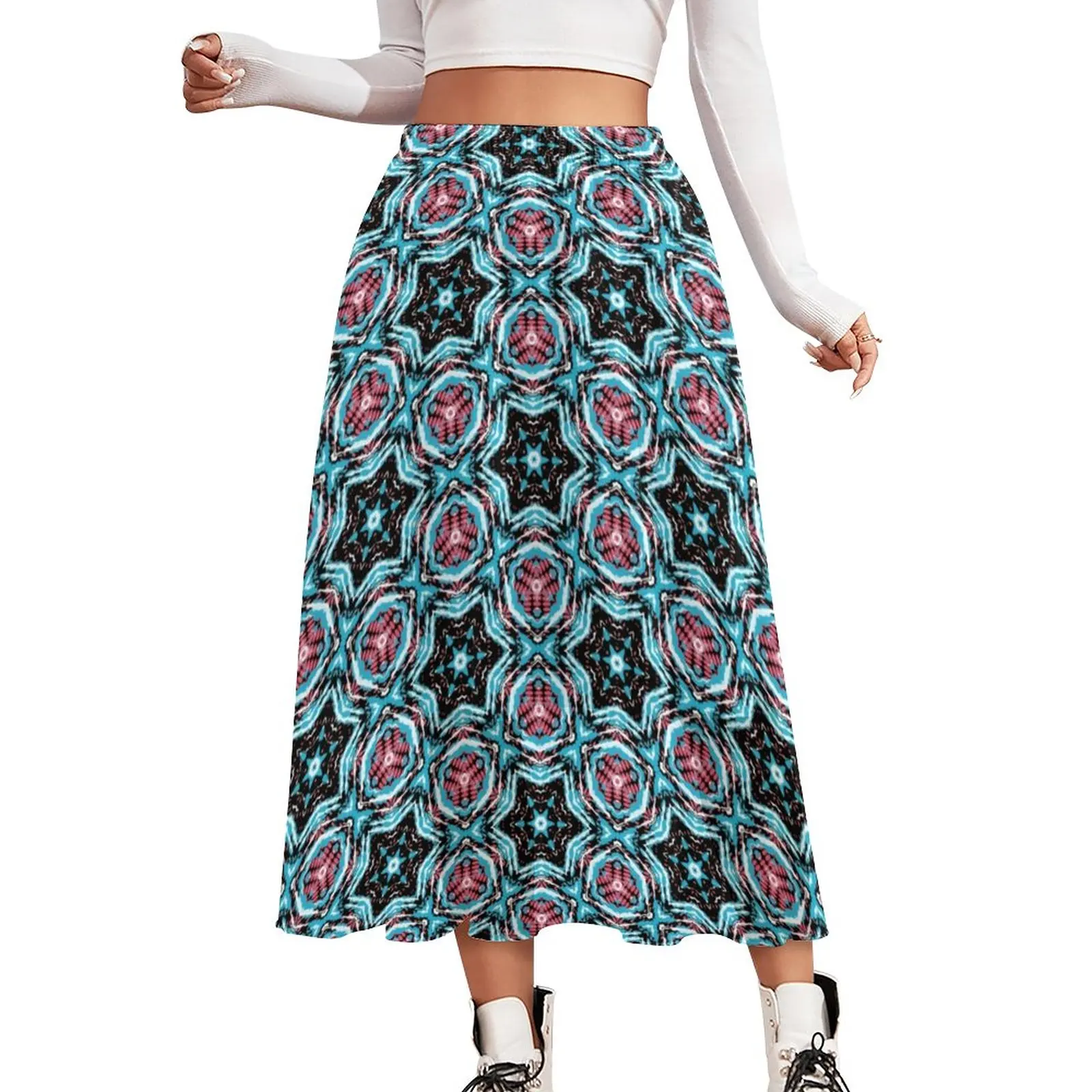 

Hippy Floral Design Skirt Modern Art Print Trendy Long Skirts Summer Streetwear High Waist Chiffon Graphic Big Size Casual Skirt