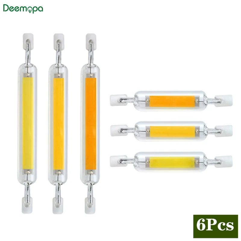 6pcs/lot Bright LED R7s COB Glass Tube 5W 10W 20W 78mm 118mm J78 J118 Corn Light Bulb AC220V 230V 240V Home Replace Halogen Lamp