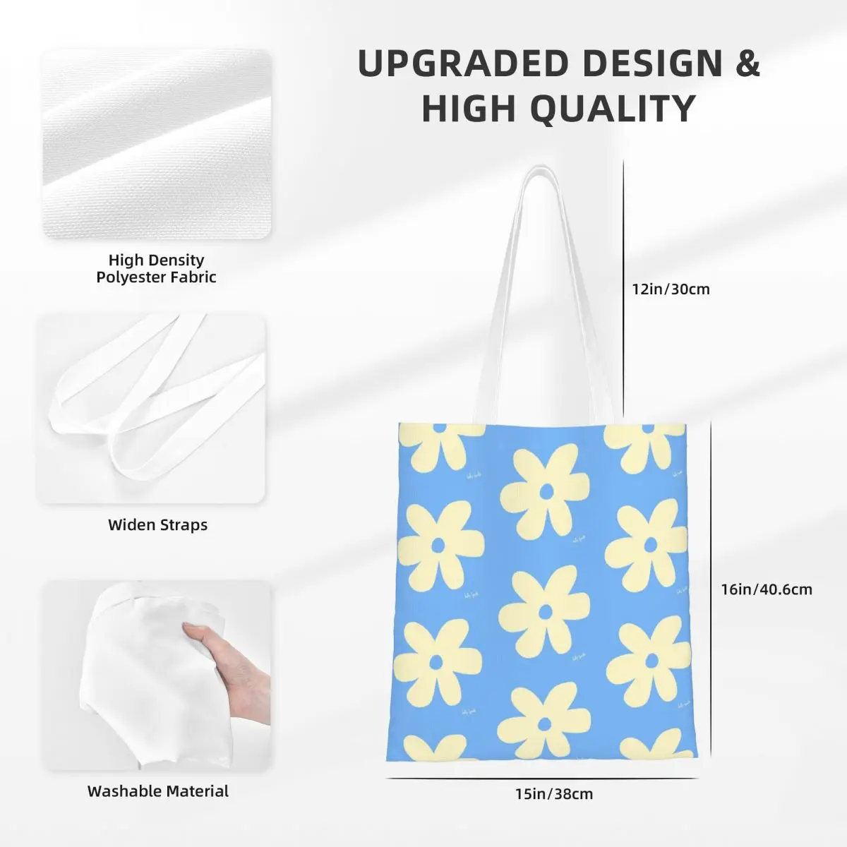 Пастельный синий цветочный принт Холщовая Сумка-тоут многоразовые