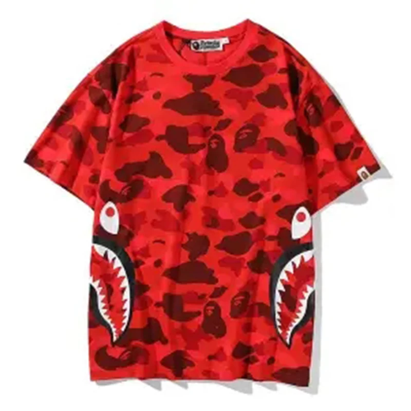 

new Bape cotton short sleeve T-shirt shark short sleeve camouflage color matching casual loose short sleeve 2022