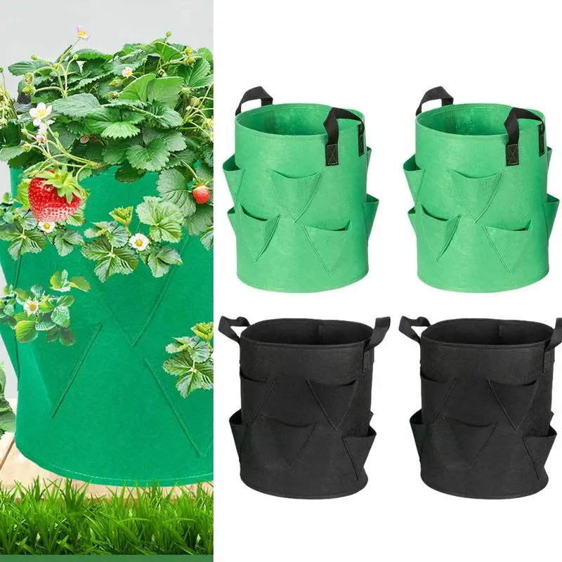 

Upside Down Strawberry Planter Bag Hanging Canvas Planter Bags Garden Plants Grow Tools With Breathable Gauze Strawberry Sedling