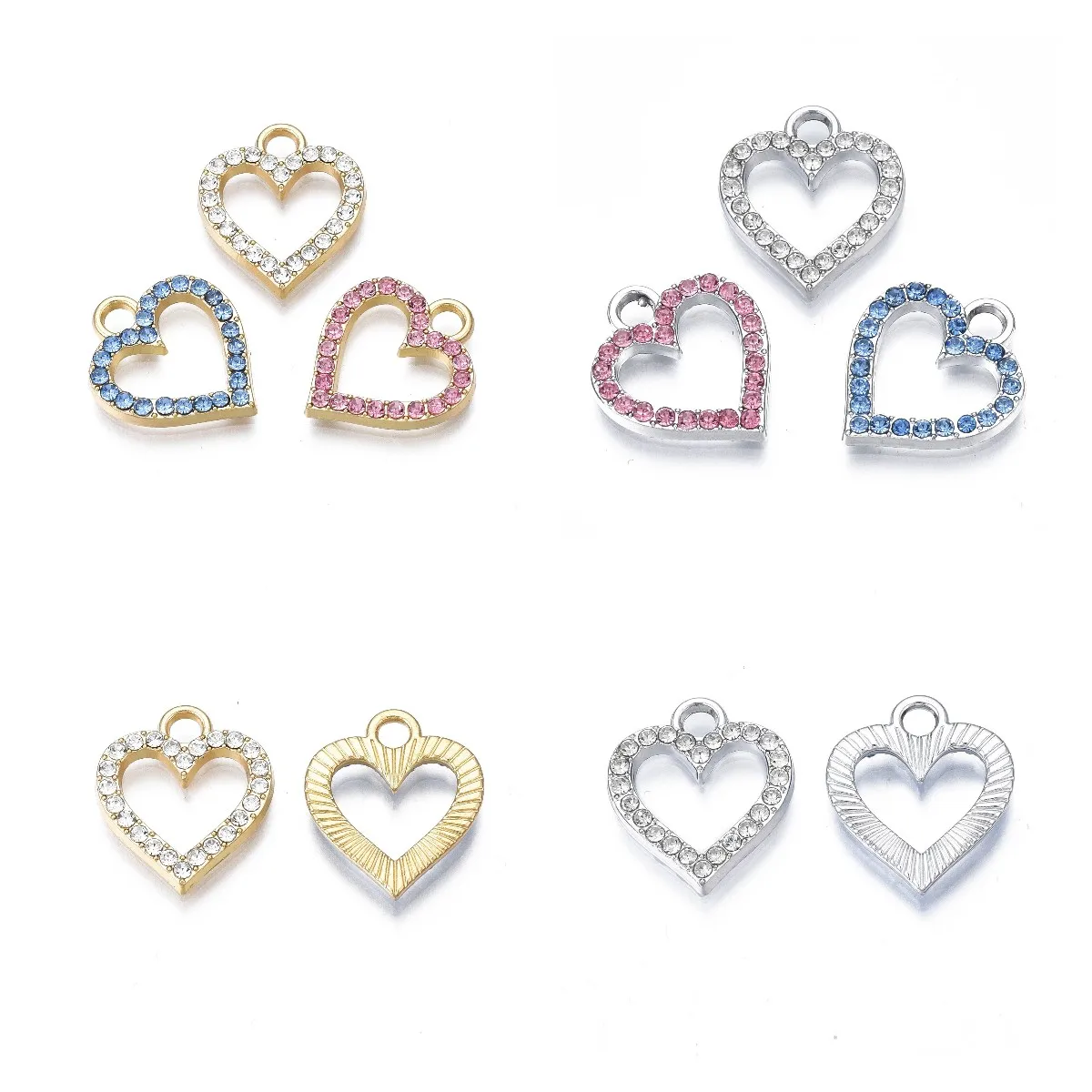 

Kissitty 100Pcs Mixed Color Heart With Rhinestone Charms Alloy Pendants for Necklaces Earrings Bracelets Jewelry Making Findings