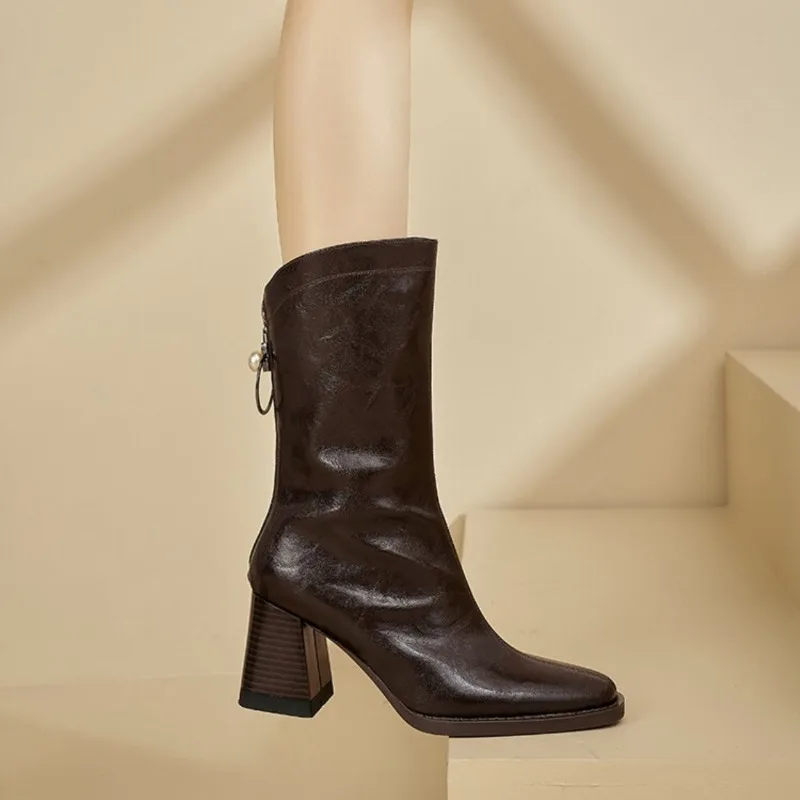 Женская обувь 2024 высококачественные женские сапоги до середины икры модная