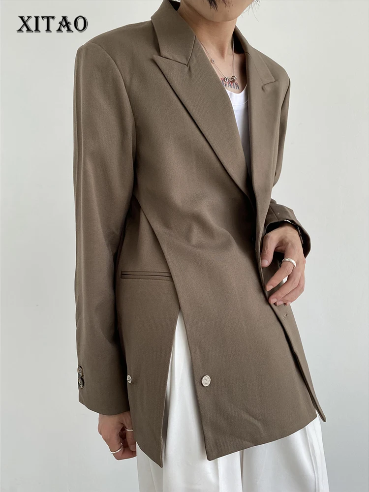 

XITAO Split Blazer Fashion Women Single Breast Full Sleeve Goddess Fan 2022 Autumn Minority Loose Elegant Blazer Coat WLD9056