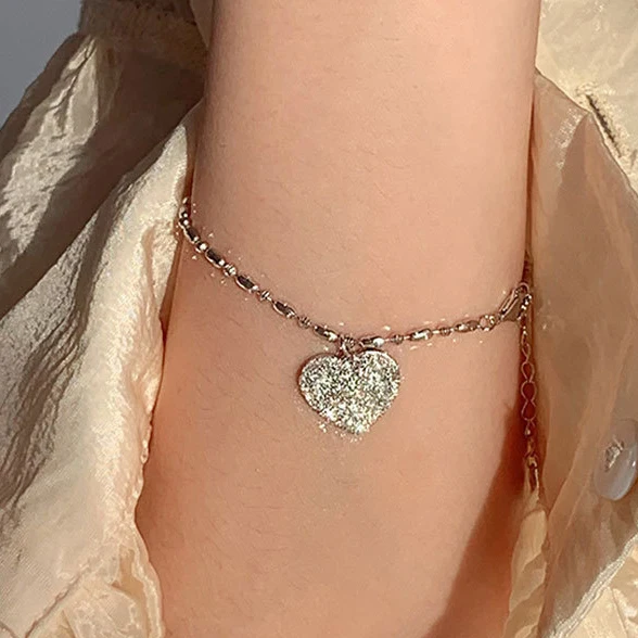 Женский матовый Браслет из серебра 925 пробы, в виде сердца персика