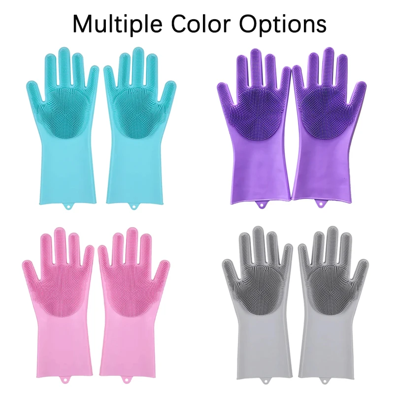 1 Pair Silicone Dishwashing Gloves Rubber Scrubbing Gloves Sponge Cleaning Brush for Dishes Housework Kitchen Cars images - 6