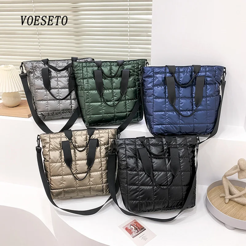 

VOESETO 2021 New Hit Women's Casual Winter Down Large Tote Quilted Bag Handbag Shoulder Crossbody Shopper Vintage Fluffy Bags