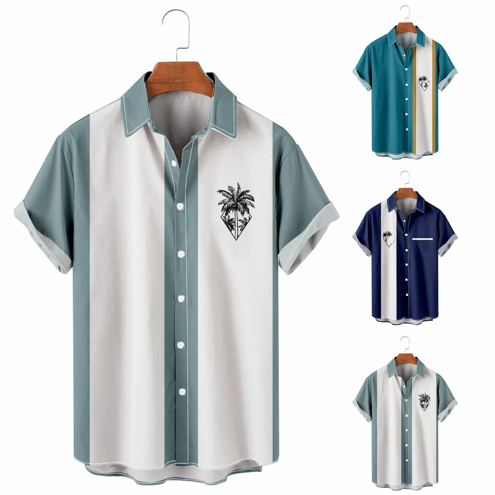 

Мужские Гавайские рубашки с коротким рукавом, на пуговицах