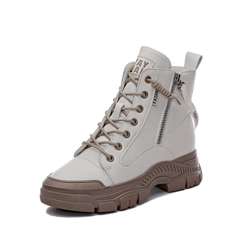 

Кроссовки Za женские из натуральной кожи, высокие, на платформе 7 см, со скрытым каблуком, Повседневная модная обувь, белые